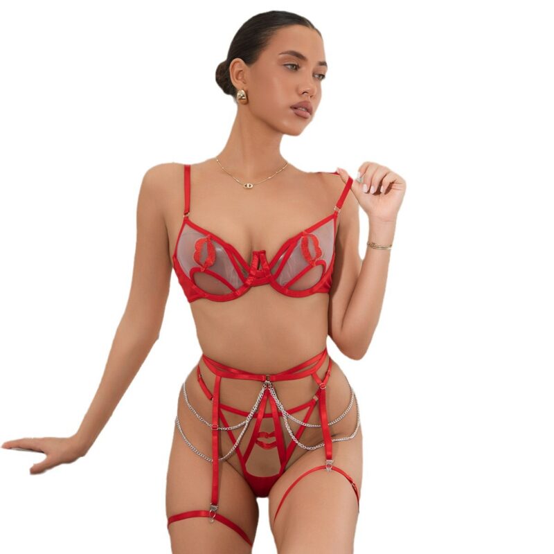 Four-Piece Sheer Lingerie Set With Chain Detail product detail image