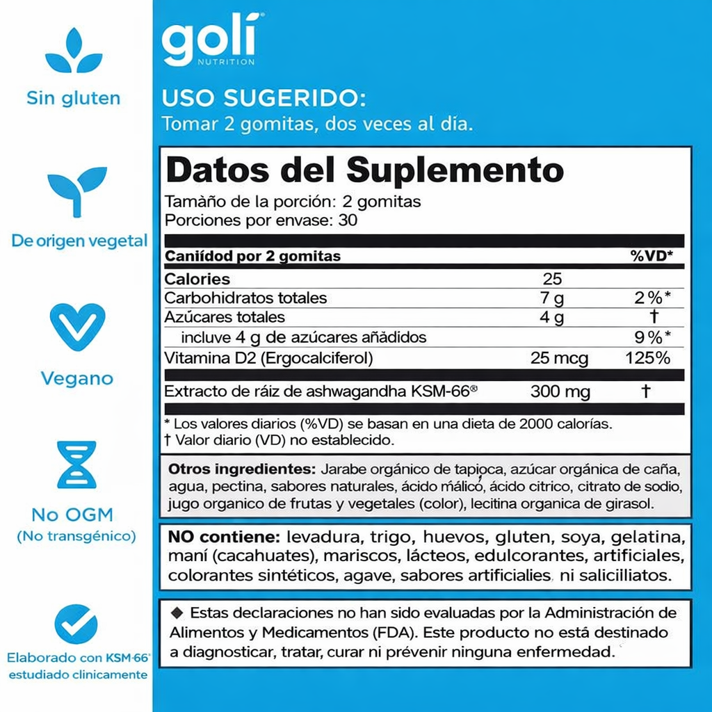 Goli Ashwagandha & Vitamin D Gummy - 60 Count - Mixed Berry, KSM-66, Vegan, Plant Based, Non-GMO, Gluten-Free & Gelatin Free Relax. Restore. Unwind, Pack of 1 - Image 7