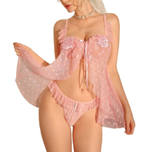 Sexy and alluring see-through ultra-thin mesh lingerie nightgown set