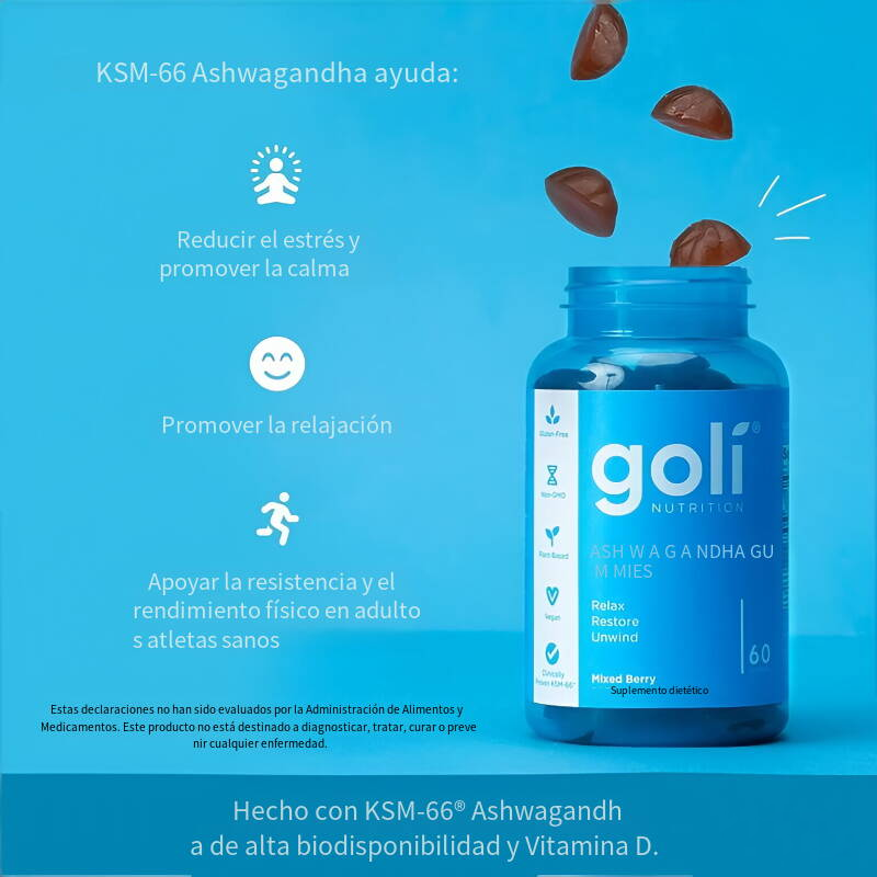Goli Ashwagandha & Vitamin D Gummy - 60 Count - Mixed Berry, KSM-66, Vegan, Plant Based, Non-GMO, Gluten-Free & Gelatin Free Relax. Restore. Unwind, Pack of 1 - Image 2