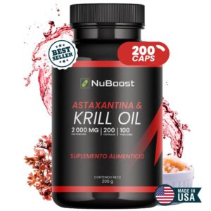 Nuboost Omega 3 Krill Oil (with Astaxanthin) 2400mg, 200 Capsules - Krill Oil - Omega 3 EPA and DHA - Made in the USA