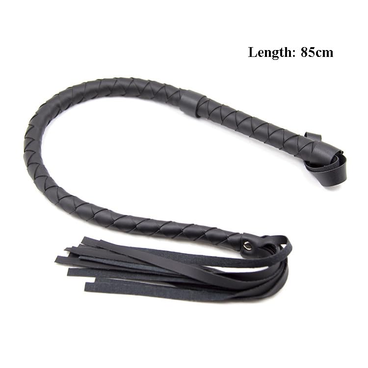85cm Black PU Leather Flogger Whip – Braided Handle & Wrist Loop Private Checkout