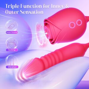 Alternative view of Rose Suction & Thrusting Vibrator – 2-in-1 Clitoral Sucker with 10 Suction & 10 Thrusting Modes
